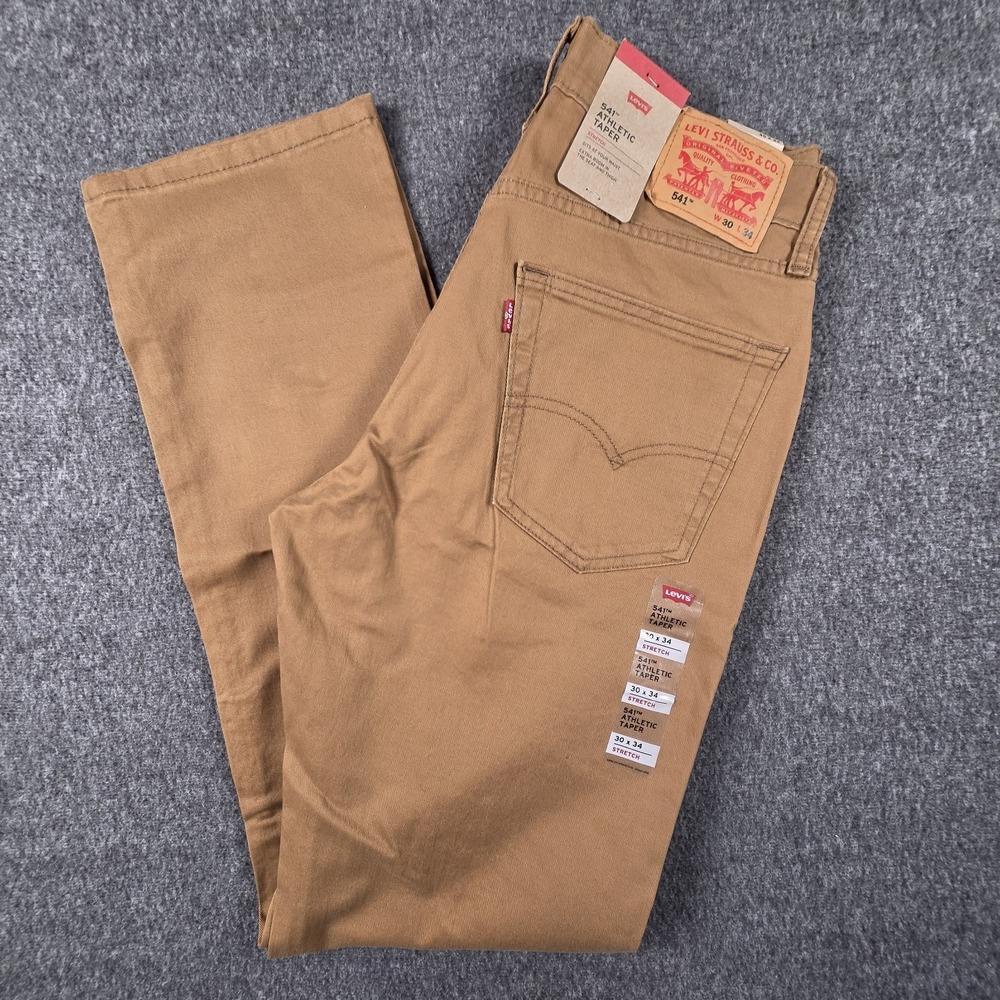Levi's 541 Jeans Mens 30x34 Brown Twill Athletic Taper Stretch Chino Denim NWT